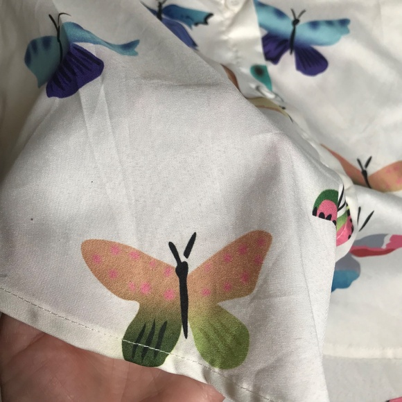 Butterfly Print Button Down Shirt | White Long Sleeve Blouse - Picture 7 of 10